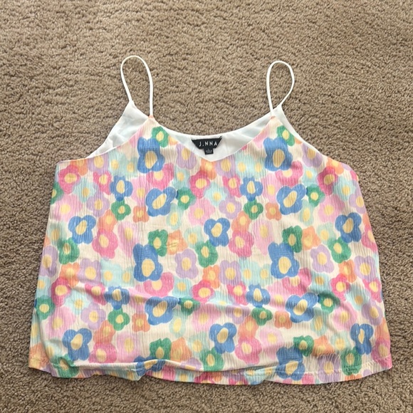 J. NNA Tops - Blue and Pink Sleeveless Crop Camisole